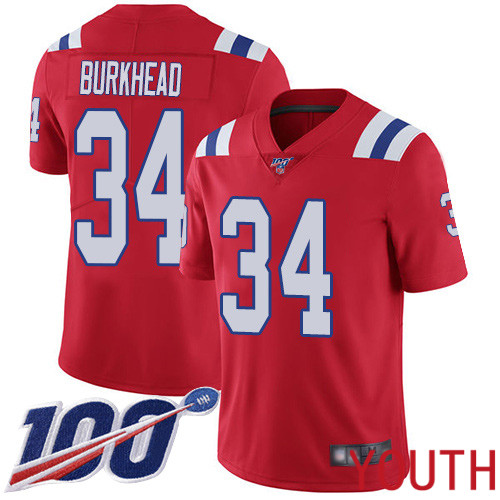 New England Patriots Football #34 100th Season Limited Red Youth Rex Burkhead Alternate NFL Jersey->youth nfl jersey->Youth Jersey